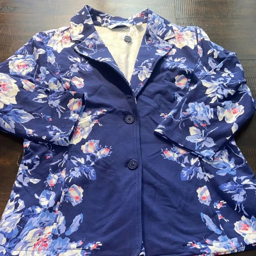 Isaac Mizrahi Live QVC Navy Floral Blazer medium